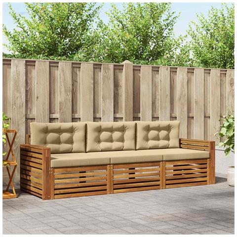 Set di divani da esterno con cuscino 3 pcs Naturale e Beige - Foto 2