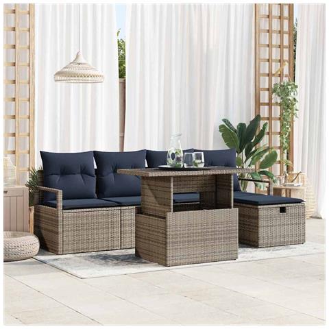 Set Divano da Giardino con cuscino 6 pcs Grigio Poly Rattan - Foto 2