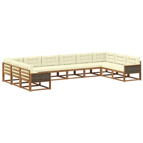 Set di divani da esterno con cuscino 10 pcs Naturale e Crema - Foto 1