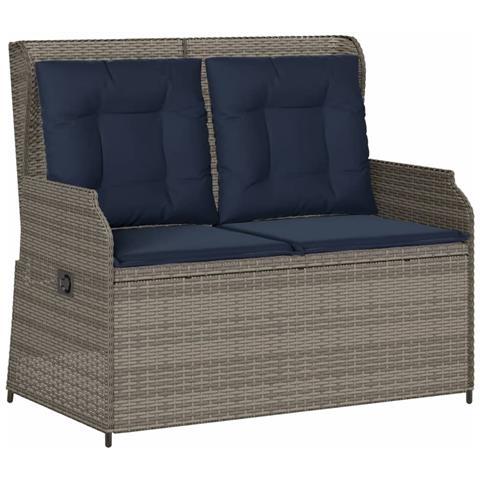 Panchina da giardino reclinabile con Cuscini in Polyrattan Grigio - Foto 1