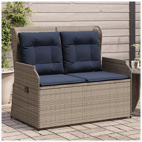 Panchina da giardino reclinabile con Cuscini in Polyrattan Grigio - Foto 2