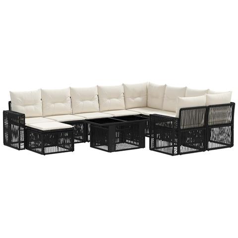 Set Divano da Giardino 11 pz Nero e Bianco Crema polyrattan - Foto 1