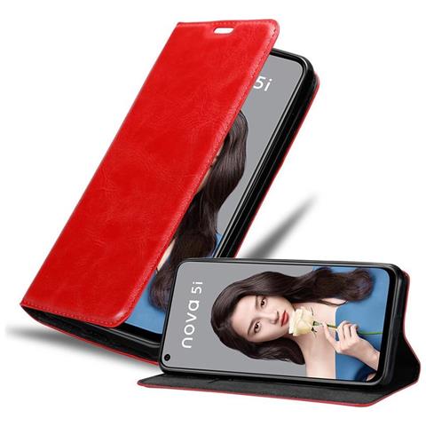 Custodia Compatibile Con Huawei Nova 5i / P20 Lite 2019 In Rosso Mela - Coperchio Protettiva Con Chiusura Magnetica, Funzione Stand E Tasca Per Le Carte - Foto 1