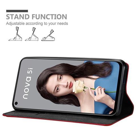 Custodia Compatibile Con Huawei Nova 5i / P20 Lite 2019 In Rosso Mela - Coperchio Protettiva Con Chiusura Magnetica, Funzione Stand E Tasca Per Le Carte - Foto 5