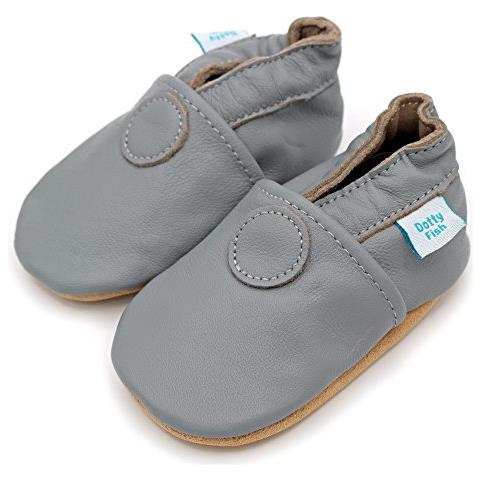 Scarpine In Pelle Prima Infanzia. Scarpe Bimbi Per Primi Passi Con Suola Scamosciata. Classico Grigio Chiaro. 0-6 Mesi (17 Eu)  - Foto 2