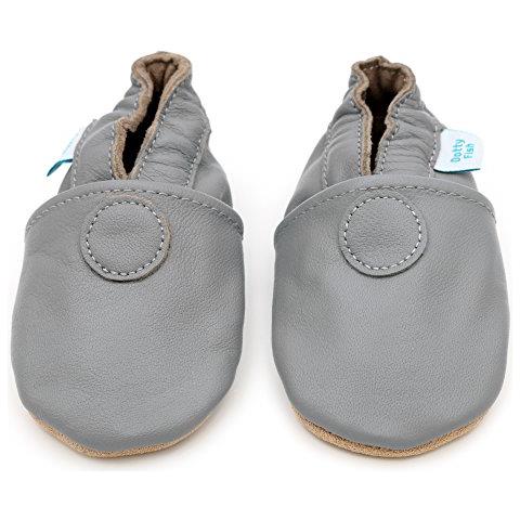 Scarpine In Pelle Prima Infanzia. Scarpe Bimbi Per Primi Passi Con Suola Scamosciata. Classico Grigio Chiaro. 0-6 Mesi (17 Eu)  - Foto 3
