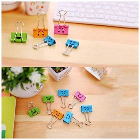 Clip Piccola Carta Colorata Binder 19mm Coideal Assortiti Metallo Foldback Morsa Con Bella Sveglia Hollow Smiling Face Per Office Home Arte Mestieri Foto Immagini (40 Pezzi)  - Foto 2