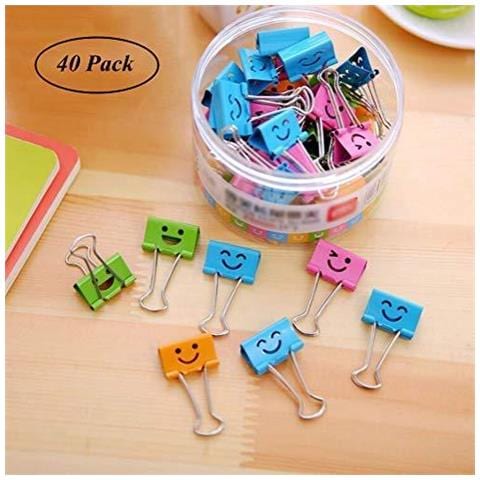Clip Piccola Carta Colorata Binder 19mm Coideal Assortiti Metallo Foldback Morsa Con Bella Sveglia Hollow Smiling Face Per Office Home Arte Mestieri Foto Immagini (40 Pezzi)  - Foto 1