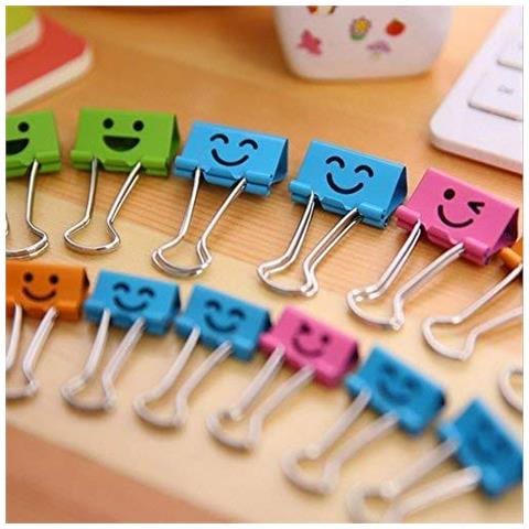 Clip Piccola Carta Colorata Binder 19mm Coideal Assortiti Metallo Foldback Morsa Con Bella Sveglia Hollow Smiling Face Per Office Home Arte Mestieri Foto Immagini (40 Pezzi)  - Foto 4