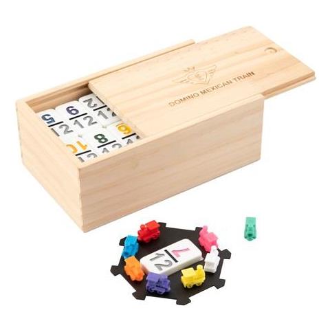 Gioco Domino Treno Messicano Legno Naturale / Bianco 101 Pz - Foto 1
