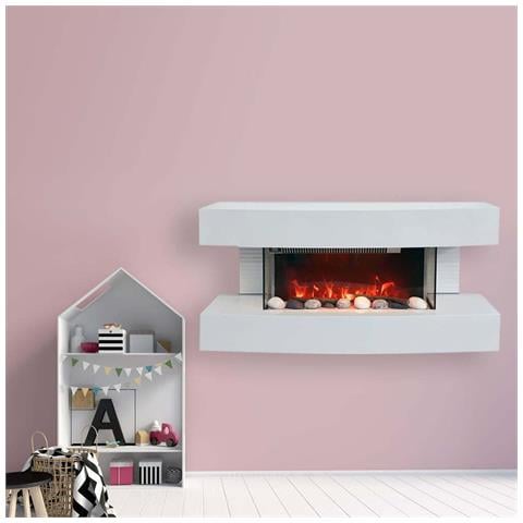 Caminetti moderni Paula piccolo bianco camino elettrico ElectricSun, con effetto sonoro, 10 colori, con l’app, L81xH41x22cm - Foto 1