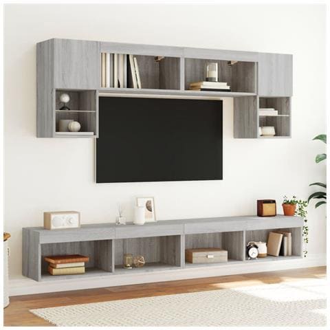 Mobili Tv Con Luci Led 2pz Grigio Sonoma 100x30x30 Cm - Foto 3