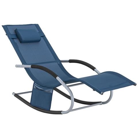 Sdraio Da Giardino Poltrona A Dondolo Con Poggiatesta E Taschina Blu Scuro Ogs28-nb - Foto 1