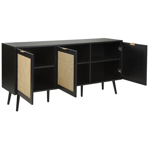 Credenza 3 Ante Nero E Rattan Naturale Opoco - Foto 2