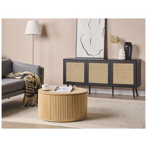 Credenza 3 Ante Nero E Rattan Naturale Opoco - Foto 1