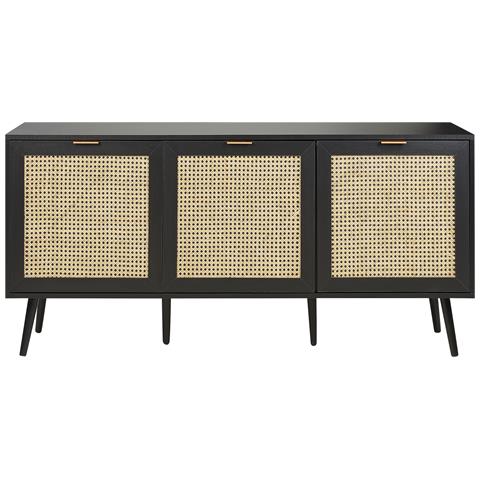 Credenza 3 Ante Nero E Rattan Naturale Opoco - Foto 7