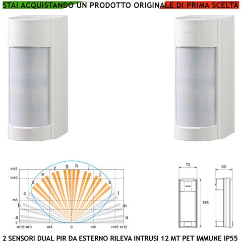 Infrarosso Esterno 2 Sensori Di Movimento Vxi Dual Pir Grandangolo Con Filtri A Tenda Portata 12 Mt Regolabile Via Fil - Foto 1