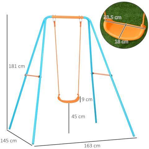 Altalena Per Bambini 3-8 Anni Da Giardino In Acciaio E Pe Con Seggiolino E Picchetti, 163x145x181 Cm - Foto 2