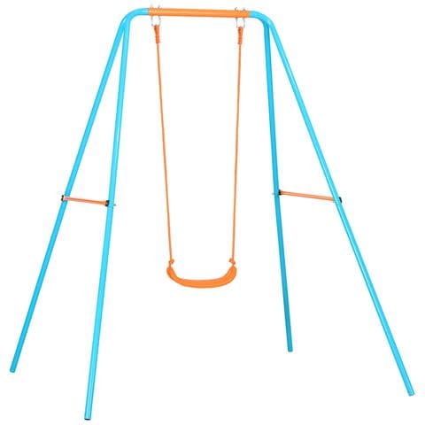 Altalena Per Bambini 3-8 Anni Da Giardino In Acciaio E Pe Con Seggiolino E Picchetti, 163x145x181 Cm - Foto 1