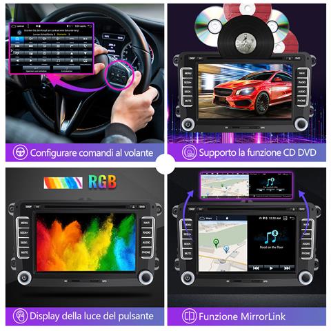 Autoradio 2 Din Per Vw Volkswagen Golf 5 6 Polo Passat Skoda Seat Tiguan, (2g+32gb) 7 Pollici Android 13 Car Radio Carplay Android Auto Gps Comandi Al Volante Bt Wifi Cd Dvd Sd Usb Rds - Foto 2