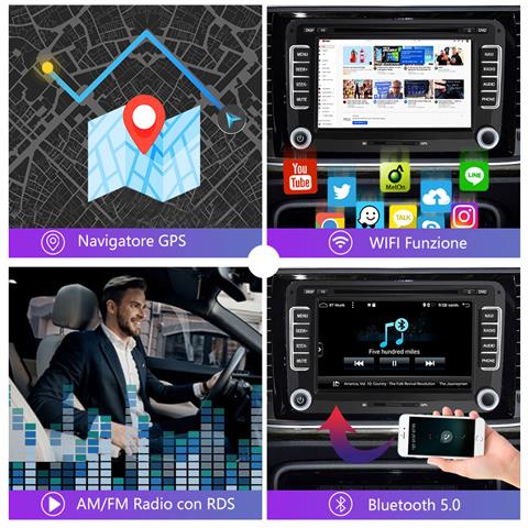 Autoradio 2 Din Per Vw Volkswagen Golf 5 6 Polo Passat Skoda Seat Tiguan, (2g+32gb) 7 Pollici Android 13 Car Radio Carplay Android Auto Gps Comandi Al Volante Bt Wifi Cd Dvd Sd Usb Rds - Foto 6