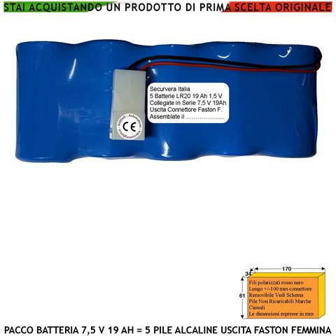 Pacco 5 Pile Alcaline Lr20 Batteria Non Ricaricabile 7,5 V 19 Ah Colore Occasionale Ricambio Antifurto Qualsiasi Marca - Foto 1