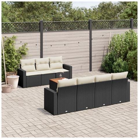 Set Divani da Giardino con Cuscini 8 pz Nero in Polyrattan - Foto 2