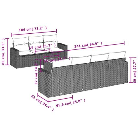 Set Divani da Giardino con Cuscini 8 pz Nero in Polyrattan - Foto 3