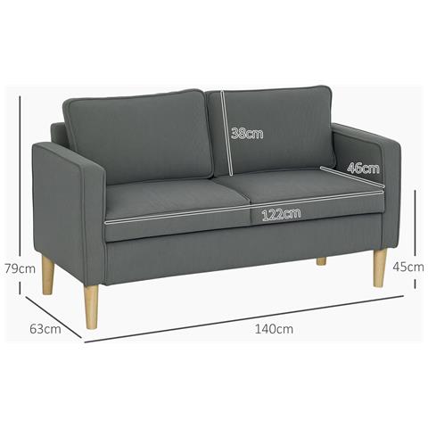 Divano 2 Posti con Spazio Contenitore e 2 Cuscini, in Tessuto Effetto Velluto e Legno, 140x63x79 cm, Grigio - Foto 2