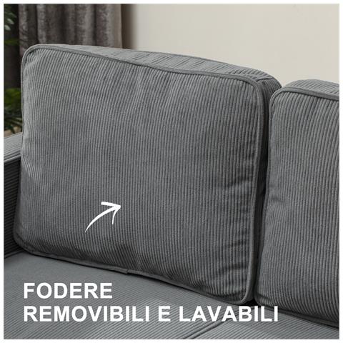 Divano 2 Posti con Spazio Contenitore e 2 Cuscini, in Tessuto Effetto Velluto e Legno, 140x63x79 cm, Grigio - Foto 6