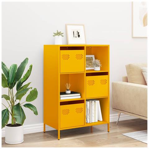 Credenza Giallo Senape 68x39x103,5 Cm In Acciaio - Foto 3