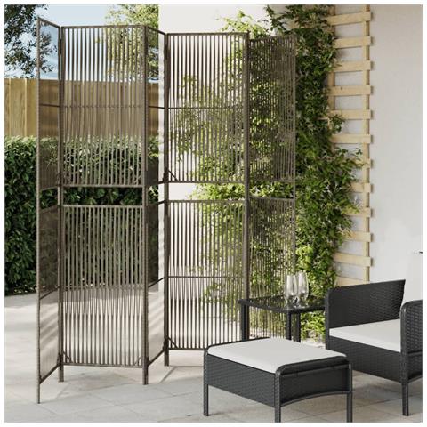 Divisorio Per Ambienti A 6 Pannelli Grigio In Polyrattan - Foto 1
