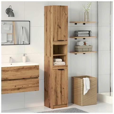 Armadietto Da Bagno Rovere Artigianale 32x34x188,5cm Truciolato - Foto 3