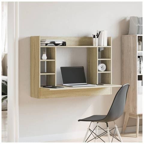 Scrivania A Parete Rovere Sonoma 105x48x75 Cm Legno Multistrato - Foto 2