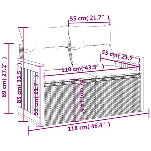 Divano da Giardino con Cuscini a 2 Posti Nero in Polyrattan - Foto 9