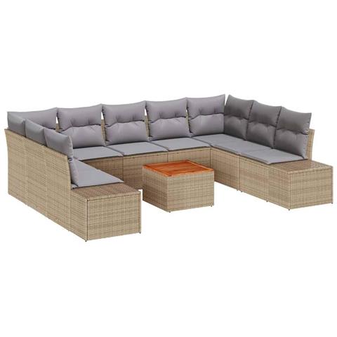 Set di divani da giardino 10 pezzi con cuscini Beige Rattan Acacia - Foto 1