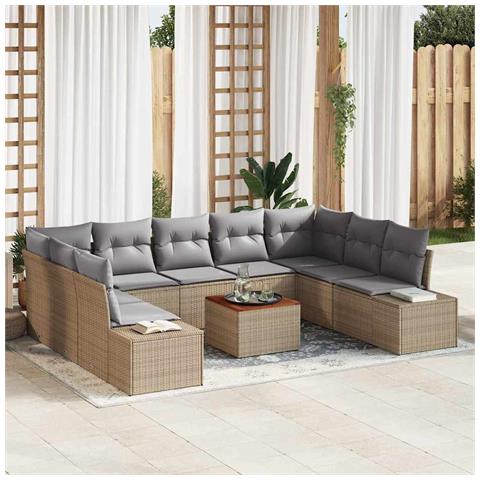 Set di divani da giardino 10 pezzi con cuscini Beige Rattan Acacia - Foto 2