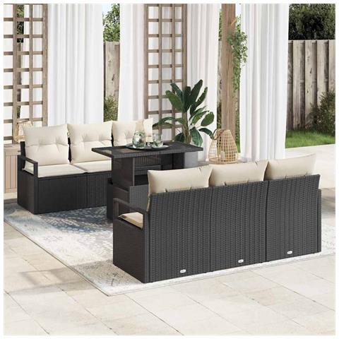 Set di Divano da Giardino  7 Pezzi con Cuscini Nero Rattan Sintetico, Divano da Giardino  per 2 Persone con Ripostiglio e Cuscini Nero Rattan Sintetico - Foto 2