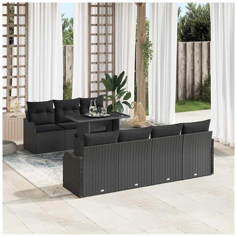 Set divano giardino 8 pezzi con cuscini in polyrattan nero, Divano giardino 2 posti con ripostiglio e cuscini in polyrattan nero - Foto 2