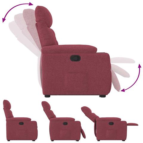 Poltrona Alzapersona Reclinabile Rosso Vino in Tessuto - Foto 9