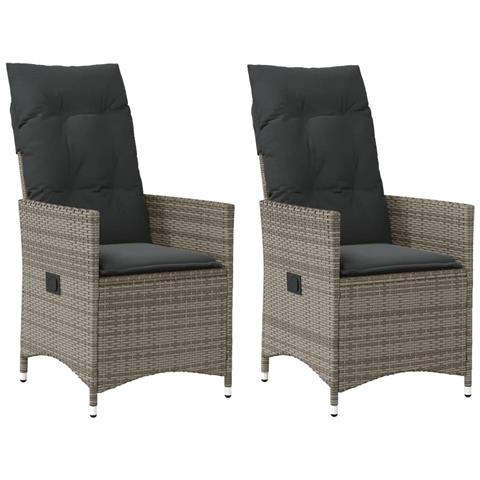 Sedie da Giardino Reclinabili 2 pz e Cuscini Grigio Polyrattan - Foto 1