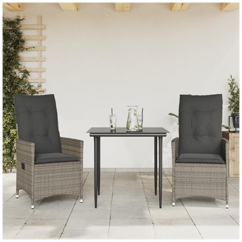 Sedie da Giardino Reclinabili 2 pz e Cuscini Grigio Polyrattan - Foto 2