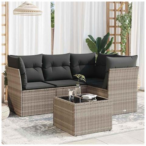 Set Divano da Giardino 5pz con Cuscini Grigio Chiaro Polyrattan - Foto 2