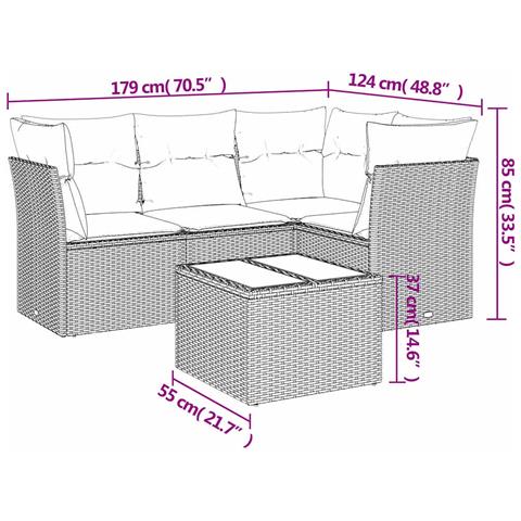 Set Divano da Giardino 5pz con Cuscini Grigio Chiaro Polyrattan - Foto 3