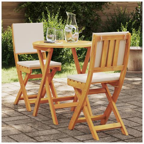Set Bistro Pieghevole a 3 pezzi con cuscini in legno massello di acacia - Foto 2