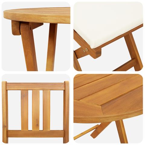 Set Bistro Pieghevole a 3 pezzi con cuscini in legno massello di acacia - Foto 9