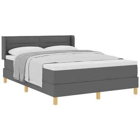 Letto con Rete a Molle con Materasso Grigio Scuro 160x200 cm Tessuto - Foto 1
