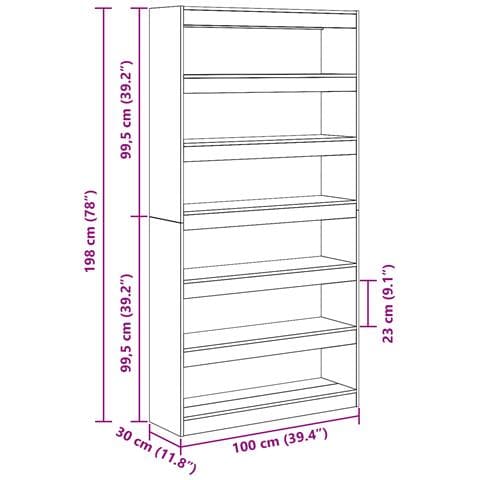 Mobile per libri/divisorio per stanze in rovere nero 100x30x198 cm in legno ingegnerizzato - Foto 9