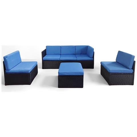 Set 4 Pezzi Salotto Per Esterni Giardino In Polyrattan Anti Uv Con Cuscini Blu - Foto 6