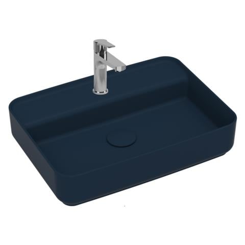 Lavabo Rettangolare Da Appoggio Senza Troppo Pieno In Ceramica Con Foro Rubinetto - Blu Opaco - Foto 1